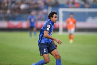 Bangkok-Tayland-20 Mar 2021-Diogo luis santo # 7 bg prathum oyuncusu BG prathum arasında Leo Stadyumu 'nda ratchaburi' ye karşı savaşıyor.