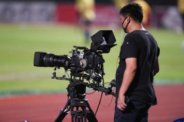 Bangkok-Tayland-31 Mar 2021 T2 ile Kasetsart Fc arasında Kasetsart Stadyumu 'nda Nongbuapitchaya' ya karşı canlı yayında.