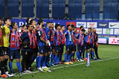 Bangkok-Tayland-20 Mar 2021-Bg Prathum oyuncusu BG Prathum ile Tayland 'daki Leo Stadyumu' nda ratchaburi karşı karşıya