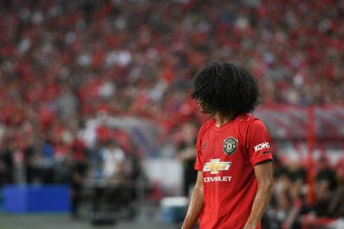 Kallang-Singapur-20 Haziran 2019: 44 numaralı Manchester oyuncusu Manchester United ile Singapur Millî Stadyumu 'ndaki 1-0' lık Milano İç Ligi arasındaki çatışmada birleşti.