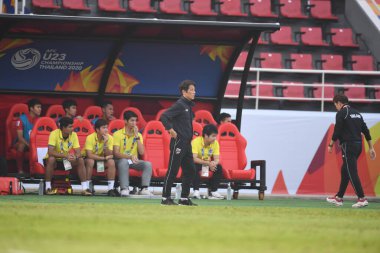 Bangkok-Tayland-11 Ocak 2020: Tayland rajamankala stadyumunda 2020 AFC U23 şampiyonasında Akira nishino 'nun baş antrenörü