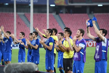 Bangkok-Tayland-19 Ocak 2020: Jasurbek yakhshiboev # 9 Özbekistan Oyuncusu AFC U23 şampiyonluğu 2020 ile Tayland rajmankala Stadyumu 'nda Özbekistan' a karşı oynanan maç sırasında