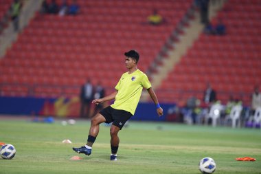 Bangkok-Tayland-9 Ocak 2020: Tayland rajamankala Stadyumu 'nda Tayland ile Bahreyn karşılaşması arasında oynanan AFC U23 Şampiyonası sırasında Supanat Mueanta Tayland Oyuncusu