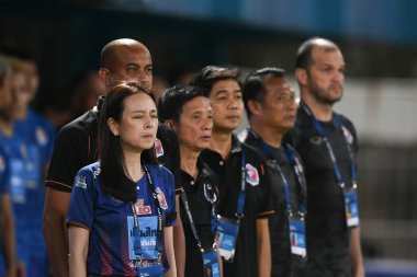 Bangkok-Tayland-15 FEB 2020: Tayland FC 'nin PAT Stadyumu' ndaki Nakhonratchasrima mazda Fc limanı ile Tayland 2020 liman başkanı arasında faaliyet gösteriyor