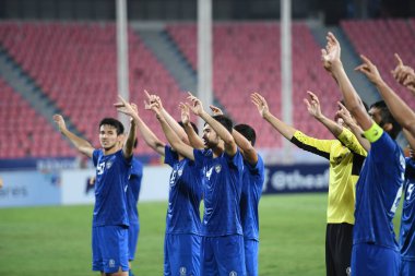 Bangkok-Tayland-19 Ocak 2020: Jasurbek yakhshiboev # 9 Özbekistan Oyuncusu AFC U23 şampiyonluğu 2020 ile Tayland rajmankala Stadyumu 'nda Özbekistan' a karşı oynanan maç sırasında