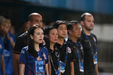 Bangkok-Tayland-15 FEB 2020: Tayland FC 'nin PAT Stadyumu' ndaki Nakhonratchasrima mazda Fc limanı ile Tayland 2020 liman başkanı arasında faaliyet gösteriyor