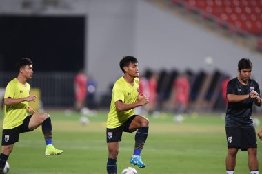 Bangkok-Tayland-18 Ocak 2020: Saringkarn Promsupa Tayland Futbol Şampiyonası 2020 'de Tayland ile Tayland' daki Tayland Stadyumu 'nda Suudi Arabistan maçında mücadele etti.