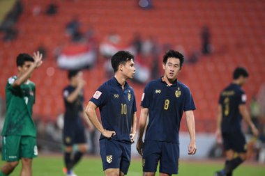 Bangkok-Tayland-14 Ocak 2020: Tayland rajamankala Stadyumu 'nda Irak' a karşı 2020 yılında AFC U23 şampiyonluğu sırasında Suppachok sarachart # 10 oyuncusuydu.