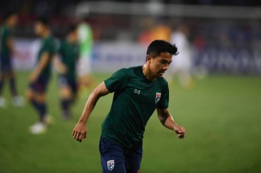 Hanoi-Vietnam-19 Kasım 2019: Chanathip şarkı sözü yazarı Tayland 'da Fifa Dünya Kupası Katarı 2022' de Vietnam 'a karşı benim dinh stadyumumda