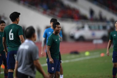Hanoi-Vietnam-19 Kasım 2019: Fifa Dünya Kupası 'nda Sasalak haiprakone oyuncusu Qatar 2022' de Vietnam 'a karşı benim dinh stadyumumda, Vietnam