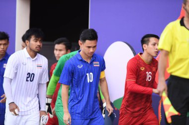 Laguna-Filipin-5 Aralık 2019: Tayland Futbol Stadyumu, Filipin 'de Vietnam' a karşı SEAGAMES 2019 sırasında Tayland 'ın 10 numaralı sarachat oyuncusu