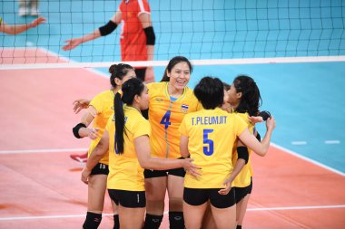 Manila-philippine-9 Aralık 2019 - SEAGAMES2019 sırasında Philsport Arena, Filipinler 'de Vietnam' a karşı eylemde olan Tayland oyuncusu