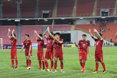 Bangkok-Tayland-16 Ocak 2020: AFC U23 Şampiyonası 2020 'de Vietnam ile Tayland rajamankala Stadyumu' nda DPR Korea karşı karşıya geldi.