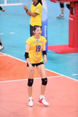 Manila-philippine-9 Aralık 2019-Chatchu-on moksri # 19 Tayland Oyuncusu SEAGAMES2019 sırasında Philsport Arena, Filipinler 'de Vietnam' a karşı savaşıyor.