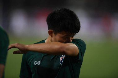 Hanoi-Vietnam-19 Kasım 2019: Eakkanit Panya Tayland Oyuncusu Fifa Dünya Kupası Katarı 2022 'de Vietnam' a karşı benim dinh stadyumumda
