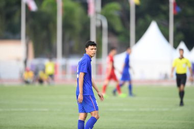 Laguna-Philippine-5 Aralık 2019: Supachai, Tayland Futbol Stadyumu, Filipin 'de Vietnam' a karşı SEAGAMES 2019 sırasında Tayland 'ın 9 numaralı oyuncusu olarak görev yaptı.