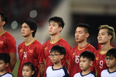 Hanoi-Vietnam-19 Nov 2019:Duy manh do #2 Player of vietnam  during fifa world cup qatar 2022 against Vietnam at My dinh stadium,Vietnam