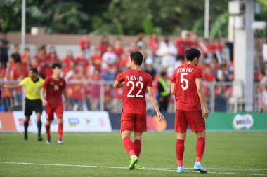 Bangkok-Tayland-16 Ocak 2020: Nguyen tien linh # 22 Vietnamlı oyuncu AFC U23 Şampiyonası 2020 'de rajamankala Stadyumu' nda DPR Korea 'ya karşı savaşıyor.