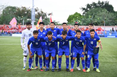 Laguna-Filipin-5 Aralık 2019: Tayland SEAGAMES 2019 sırasında Vietnam 'a karşı binan futbol stadyumu, Filipinler