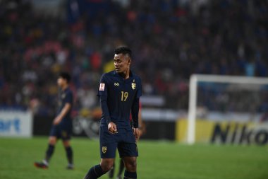 Bangkok-Tayland-11 Ocak 2020: Nantawat suankaeo # 19 Tayland futbolcusu 2020 AFC U23 şampiyonluğu sırasında Tayland ile Avustralya arasındaki rajamankala stadyumu, Tayland