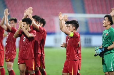 Bangkok-Tayland-16 Ocak 2020: AFC U23 Şampiyonası 2020 'de Vietnam ile Tayland rajamankala Stadyumu' nda DPR Korea karşı karşıya geldi.