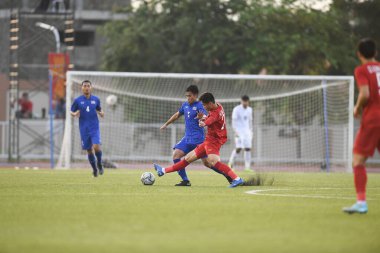 Laguna-Philippine-5 Aralık 2019: Wisarut imura # 7 Tayland futbolcusu SEAGAMES 2019 sırasında Vietnam 'a karşı binan futbol stadyumu, Filipinler