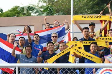 Laguna-Philippine-5 Aralık 2019: Tayland ile Vietnam arasındaki SEAGAMES 2019 sırasındaki tanımlanamayan fan vietnam, binan futbol stadyumu, philippine