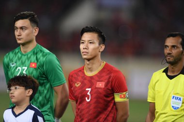 Hanoi-Vietnam-19 Nov 2019:Ngoc hai que #3 Player of vietnam  during fifa world cup qatar 2022 against Vietnam at My dinh stadium,Vietnam