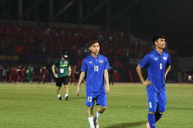 Laguna-Philippine-5 Aralık 2019: Tayland Futbol Stadyumu, Filipin 'de Vietnam' a karşı SEAGAMES 2019 sırasında 13 numaralı Tayland Futbolcusu Jaroensak Wonggorn