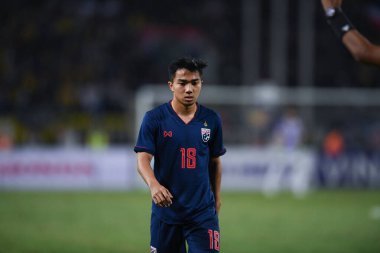Hanoi-Vietnam-19 Kasım 2019: Chanathip şarkı sözü yazarı Tayland 'da Fifa Dünya Kupası Katarı 2022' de Vietnam 'a karşı benim dinh stadyumumda