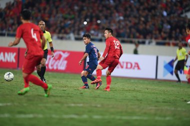 Hanoi-Vietnam-19 Kasım 2019: Chanathip şarkı sözü yazarı Tayland 'da Fifa Dünya Kupası Katarı 2022' de Vietnam 'a karşı benim dinh stadyumumda