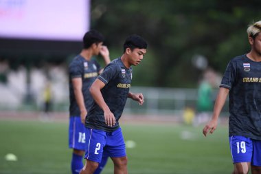 Laguna-Filipin-5 Aralık 2019: Tayland Futbol Stadyumu, Filipin 'de Vietnam' a karşı SEAGAMES 2019 sırasında Jaturapat # 2 Tayland Oyuncusu