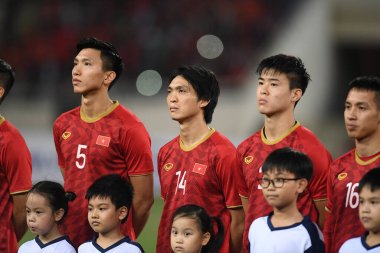 Hanoi-Vietnam-19 Nov 2019:Tuan anh nguyen #14 Player of vietnam  during fifa world cup qatar 2022 against Vietnam at My dinh stadium,Vietnam