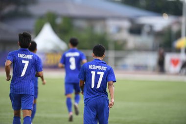 Laguna-Filipin-5 Aralık 2019: Tayland Futbol Stadyumu, Filipin 'de Vietnam' a karşı SEAGAMES 2019 sırasında Suphanat Mueanta # 17 Tayland Oyuncusu