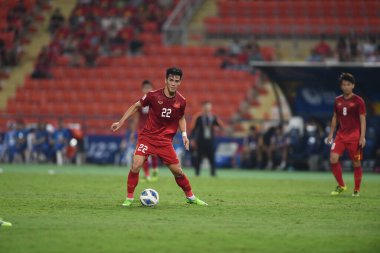 Bangkok-Tayland-16 Ocak 2020: Nguyen tien linh # 22 Vietnamlı oyuncu AFC U23 Şampiyonası 2020 'de rajamankala Stadyumu' nda DPR Korea 'ya karşı savaşıyor.