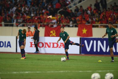 Hanoi-Vietnam-19 Kasım 2019: Chanathip şarkı sözü yazarı Tayland 'da Fifa Dünya Kupası Katarı 2022' de Vietnam 'a karşı benim dinh stadyumumda