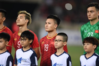 Hanoi-Vietnam-19 Nov 2019:Quang hai nguyen #19 Player of vietnam  during fifa world cup qatar 2022 against Vietnam at My dinh stadium,Vietnam