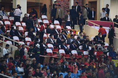 Hanoi-Vietnam-19 Nov 2019: Unidentified fan of Vietnam playing wave human during fifa world cup qatar 2022 against Vietnam at My dinh stadium,Vietnam