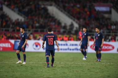 Hanoi-Vietnam-19 Kasım 2019: Chanathip şarkı sözü yazarı Tayland 'da Fifa Dünya Kupası Katarı 2022' de Vietnam 'a karşı benim dinh stadyumumda