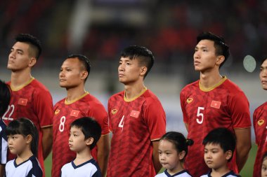 Hanoi-Vietnam-19 Nov 2019:Tien dung bui #4 Player of vietnam  during fifa world cup qatar 2022 against Vietnam at My dinh stadium,Vietnam