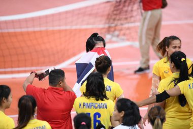 Manila-philippine-9 Aralık 2019-Plumjit Tinkaow # 5 Tayland Oyuncusu SEAGAMES2019 sırasında Philsport Arena, Filipinler 'de Vietnam' a karşı
