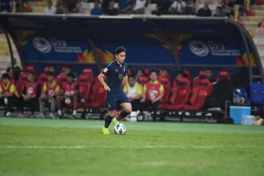 Bangkok-Tayland-14 Ocak 2020: Tayland rajamankala Stadyumu 'nda Irak' a karşı 2020 yılında AFC U23 şampiyonluğu sırasında Suppachok sarachart # 10 oyuncusuydu.
