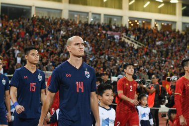 Hanoi-Vietnam-19 Kasım 2019: Manuel Tom Bihr Tayland futbolcusu Fifa Dünya Kupası Katarı 2022 'de Vietnam' a karşı benim dinh stadyumumda