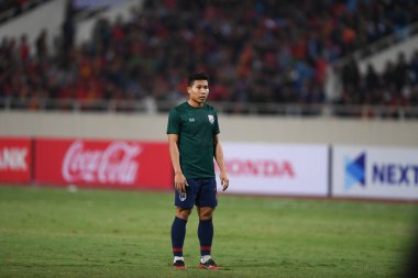 Hanoi-Vietnam-19 Nov 2019:Pithiwat Sukjitthammakul Player of thailand warm up during fifa world cup qatar 2022 against Vietnam at My dinh stadium,Vietnam