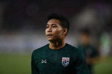 Hanoi-Vietnam-19 Nov 2019:Pithiwat Sukjitthammakul Player of thailand warm up during fifa world cup qatar 2022 against Vietnam at My dinh stadium,Vietnam