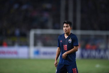 Hanoi-Vietnam-19 Kasım 2019: Chanathip şarkı sözü yazarı Tayland 'da Fifa Dünya Kupası Katarı 2022' de Vietnam 'a karşı benim dinh stadyumumda