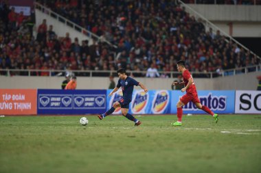 Hanoi-Vietnam-19 Nov 2019:Pitiwat sukjitthammakul Player of thailand during fifa world cup qatar 2022 against Vietnam at My dinh stadium,Vietnam