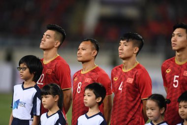 Hanoi-Vietnam-19 Nov 2019:Trong hoang nguyen #8 Player of vietnam  during fifa world cup qatar 2022 against Vietnam at My dinh stadium,Vietnam