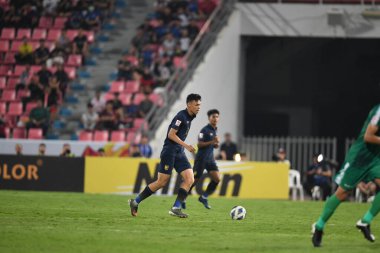 Bangkok-Tayland-14 Ocak 2020: Tayland rajamankala stadyumunda Irak 'a karşı 2020 yılında AFC U23 şampiyonluğu sırasında 9 numaralı Supachai jaidet oyuncusu eylemde