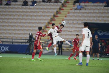 Bangkok-Tayland-16 Ocak 2020: Ha duc chinh # 9 vietnam oyuncusu AFC U23 şampiyonluğu 2020 arasında DPR Korea ile Tayland rajamankala Stadyumu, Tayland